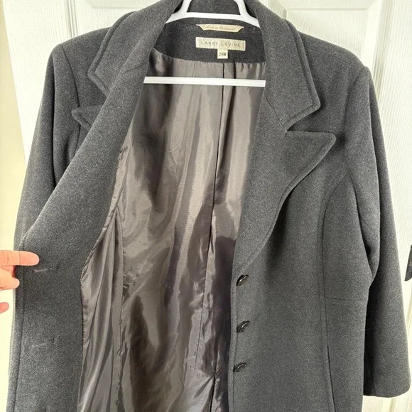 Vtg Larry Levine Women's Charcoal Gray Wool Blend Winter Coat Size 24 Classic